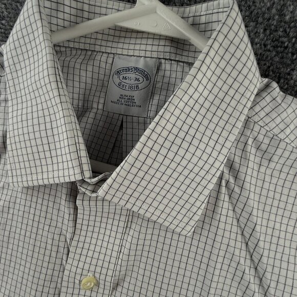 Brooks Brothers Slim Blue Check Cotton Non-Iron 16.5 36 Mens Long Sleeved Shirt - Picture 9 of 15